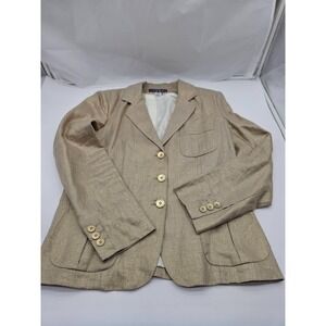 Vishal 100% Gold Party Holiday Linen Blazer Neutral Beige Jacket Women's Size 10